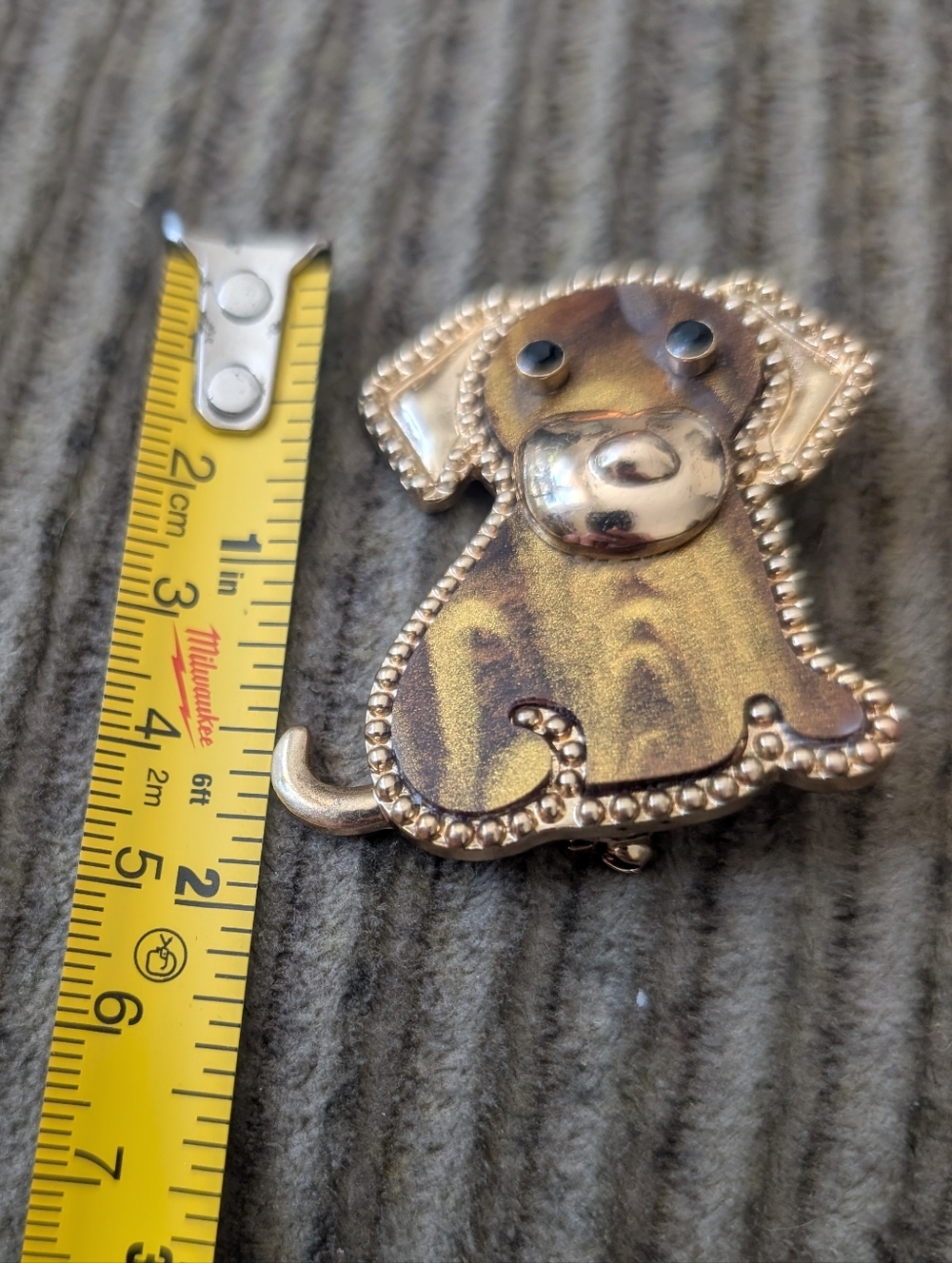 Vintage Dog Brooch Gold Tone Black Enamel Puppy Pin Rhinestone Eyes Cute Figural - Picture 3 of 3